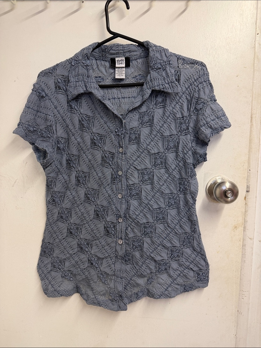 Studio 1940 Women's Short-Sleeve Textured Button-Front Top - Slate Blue